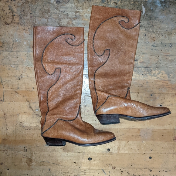 Vintage real leather western style boots - Picture 4 of 10